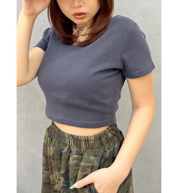 EVRIS「BASICシンプルショートTシャツ」|Tシャツ・カットソー|チャコールグレー