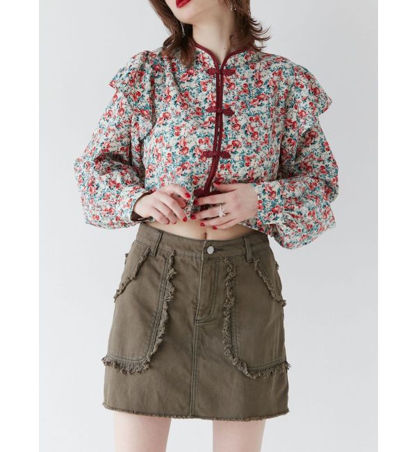 jouetie「ショルダーフリルショートチャイナシャツ」|シャツ・ブラウス|