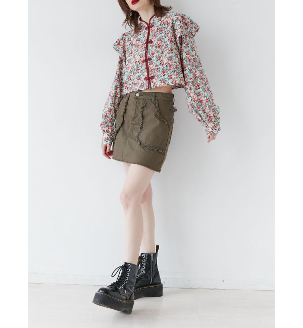 jouetie「ショルダーフリルショートチャイナシャツ」|シャツ・ブラウス|