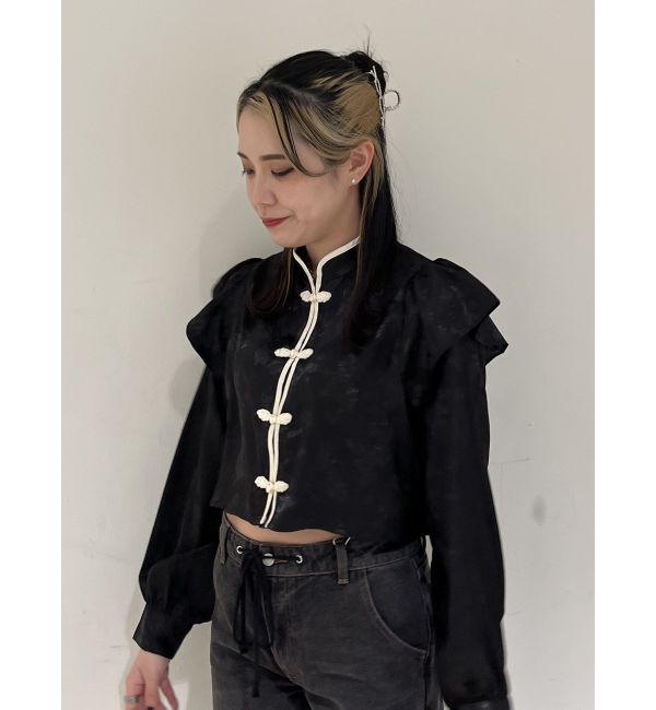 jouetie「ショルダーフリルショートチャイナシャツ」|シャツ・ブラウス|ブラック