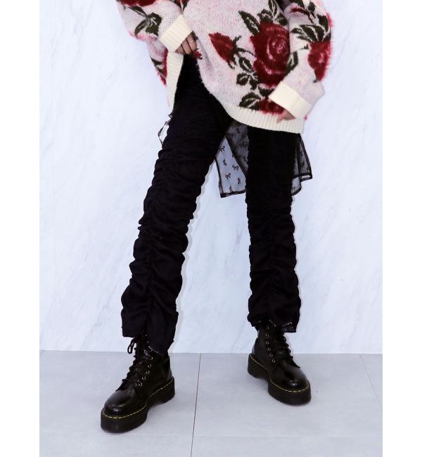 jouetie「ギャザーフレアパンツ」|デニム|ブルー