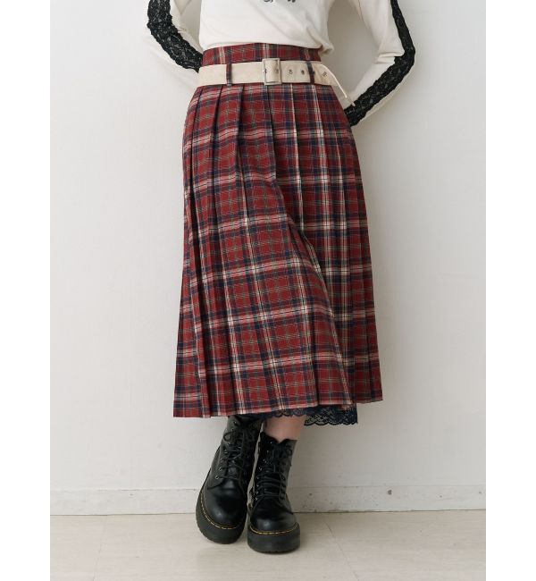 jouetie「ベルトヘムレースプリーツスカート【セットアップ対応】」|スカート|レッド