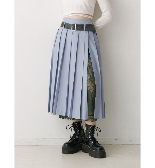 jouetie「ベルトヘムレースプリーツスカート【セットアップ対応】」|スカート|ブルー