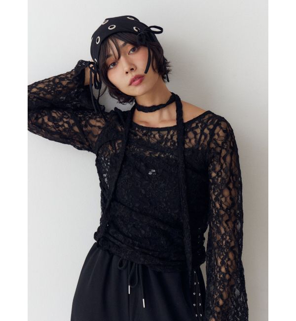 jouetie「カットアウトレーストップス」|Tシャツ・カットソー|ブラック