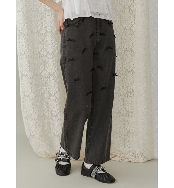 merry jenny「petit ribbonデニムパンツ」|デニム|ブラック