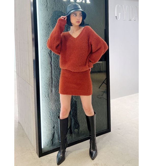GYDA「Vネック シャギーニットワンピース」|ワンピース|