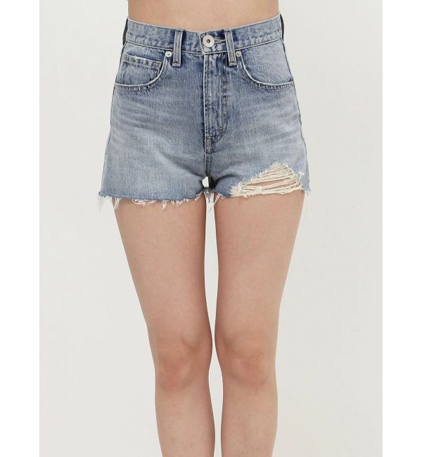 GYDA「ハイウエスト LEFT HEM ダメージデニム ショートパンツ」|デニム|