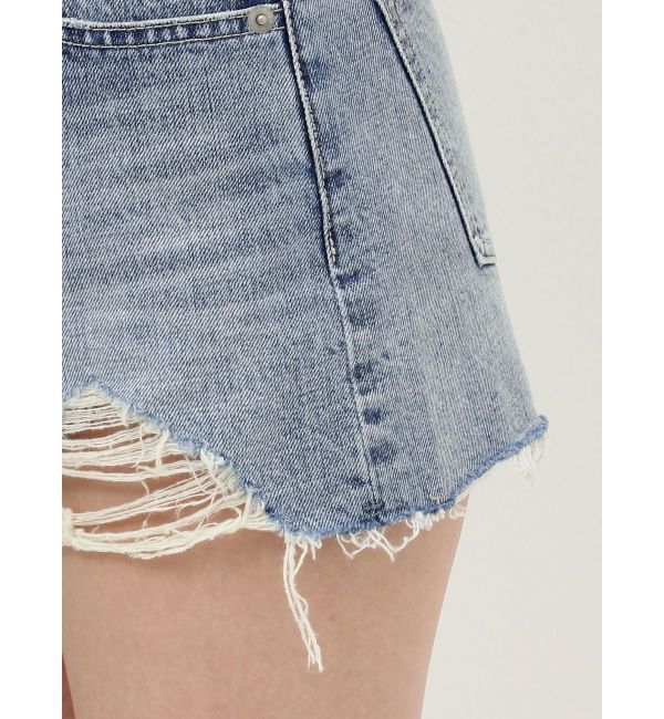 GYDA「ハイウエスト LEFT HEM ダメージデニム ショートパンツ」|デニム|