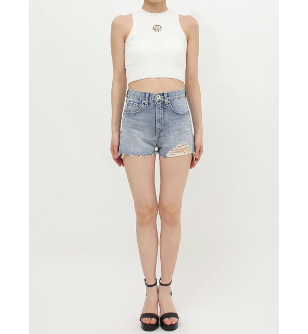 GYDA「ハイウエスト LEFT HEM ダメージデニム ショートパンツ」|デニム|