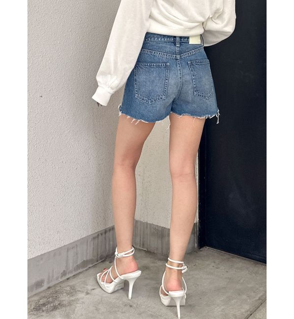 GYDA「ハイウエスト LEFT HEM ダメージデニム ショートパンツ」|デニム|