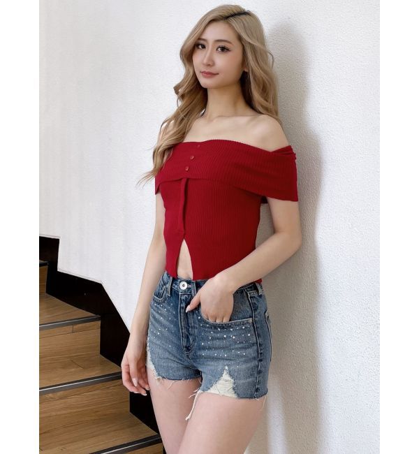 GYDA「HEMスリットオフショルニットトップス」|ニット・セーター|