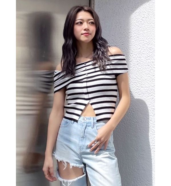 GYDA「HEMスリットオフショルニットトップス」|ニット・セーター|