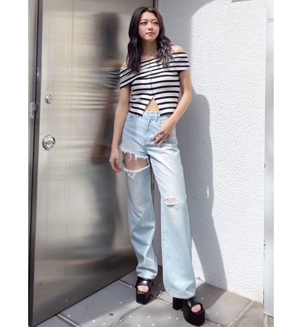 GYDA「HEMスリットオフショルニットトップス」|ニット・セーター|