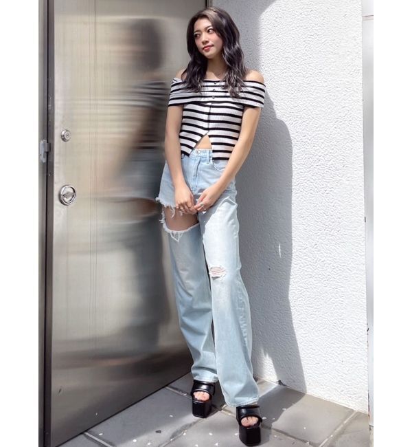 GYDA「HEMスリットオフショルニットトップス」|ニット・セーター|