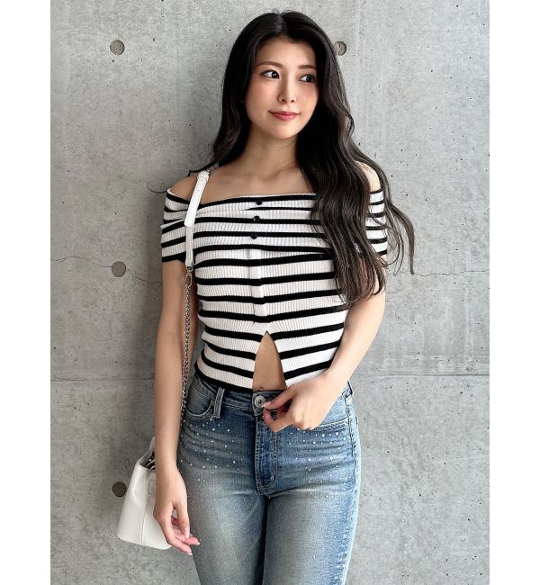 GYDA「HEMスリットオフショルニットトップス」|ニット・セーター|