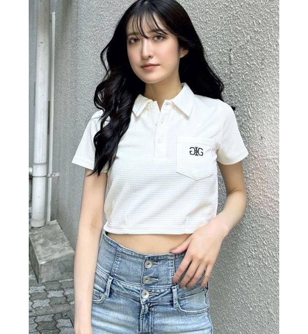 GYDA「Symmetry GYDA ラメembroideryポロトップス」|ポロシャツ|オフホワイト