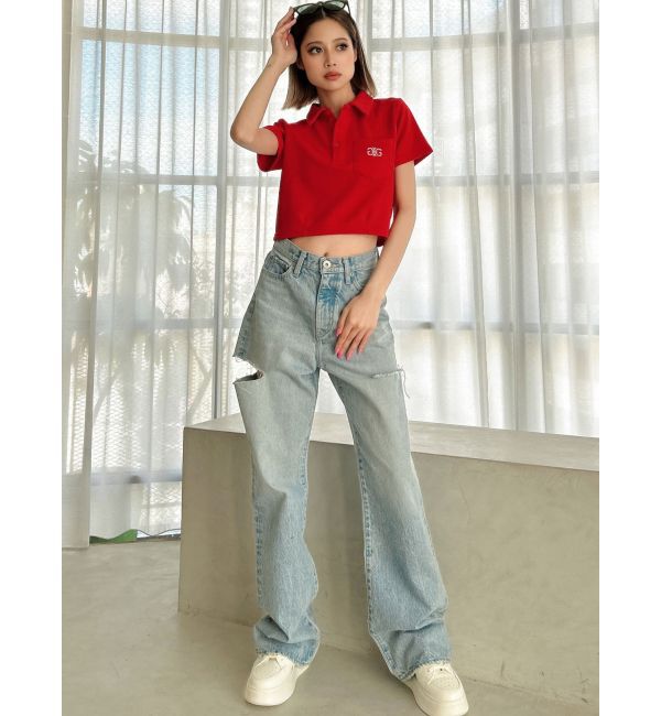 GYDA「Symmetry GYDA ラメembroideryポロトップス」|ポロシャツ|