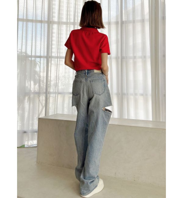 GYDA「Symmetry GYDA ラメembroideryポロトップス」|ポロシャツ|