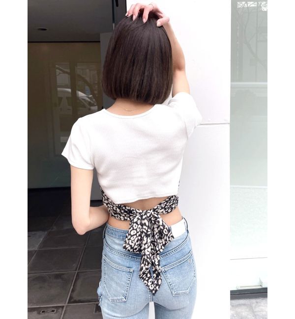 GYDA「レオパードバックリボントップス」|Tシャツ・カットソー|