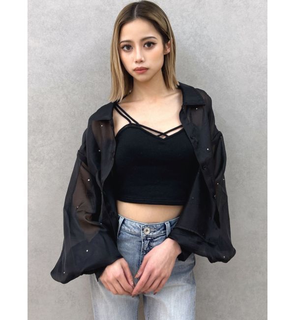 GYDA「シアーラインストーンショートシャツ」|シャツ・ブラウス|