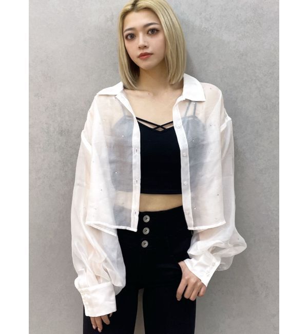 GYDA「シアーラインストーンショートシャツ」|シャツ・ブラウス|