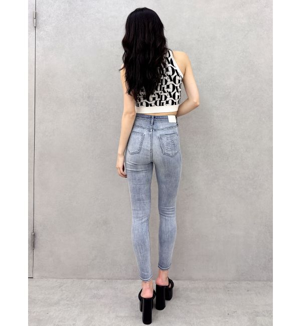 GYDA「ハイウエストGD embossダメージスキニーデニムパンツ」|デニム|