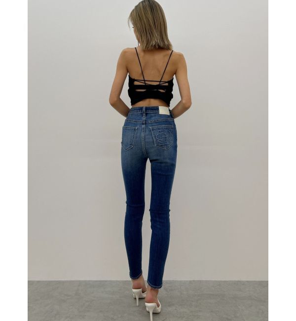 GYDA「ハイウエストGD embossダメージスキニーデニムパンツ」|デニム|