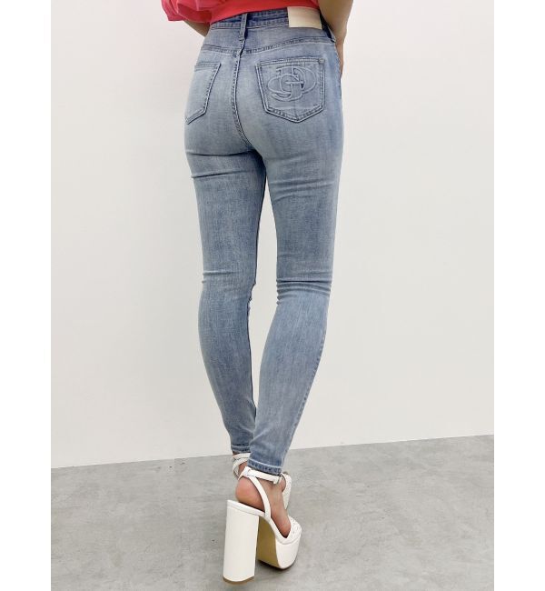 GYDA「ハイウエストGD embossダメージスキニーデニムパンツ」|デニム|アイスブルー