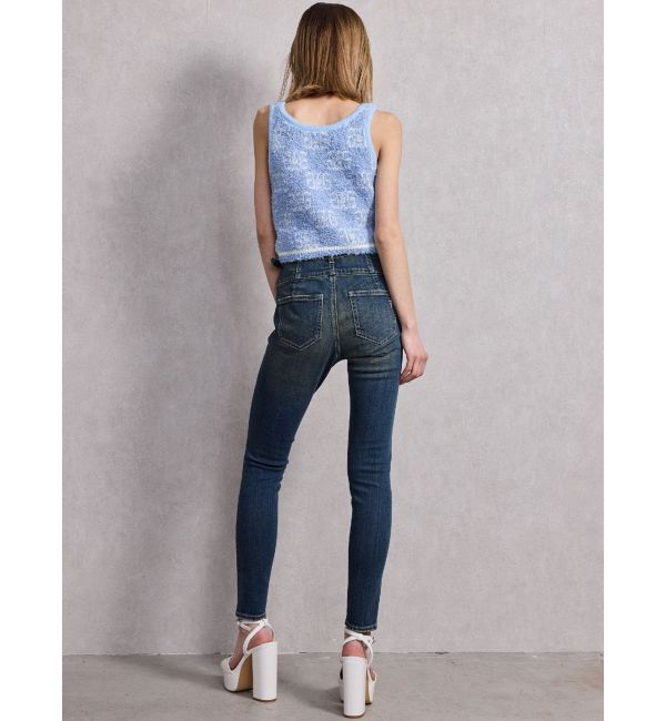 GYDA「ハイウエストフロントZIPベルトデザインスキニーデニムパンツ」|デニム|