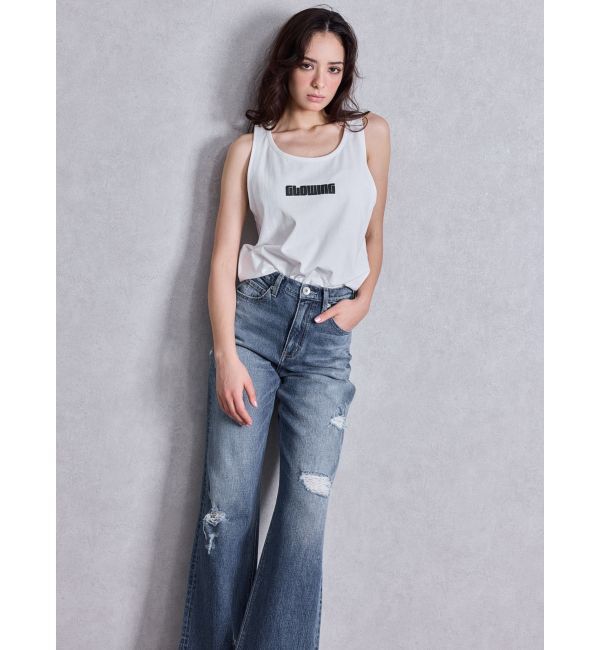 GYDA「ハイウエストPATCHダメージストレートワイドデニムパンツ」|デニム|