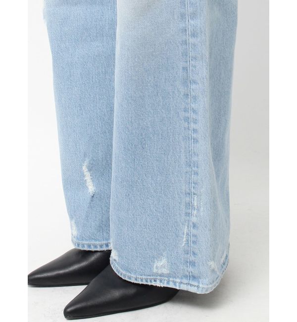 GYDA「ハイウエストPATCHダメージストレートワイドデニムパンツ」|デニム|