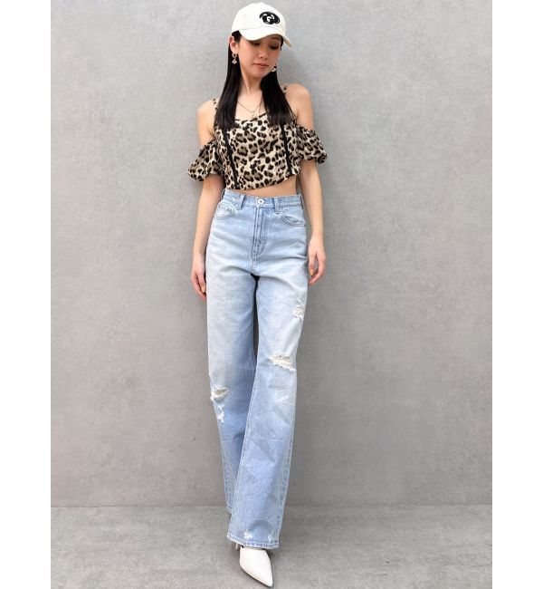 GYDA「ハイウエストPATCHダメージストレートワイドデニムパンツ」|デニム|