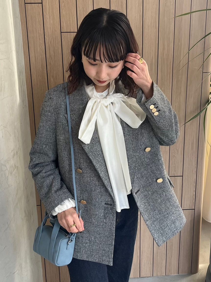 Mila Owen「金釦ダブルブレストツイードブレザー」|テーラードジャケット|