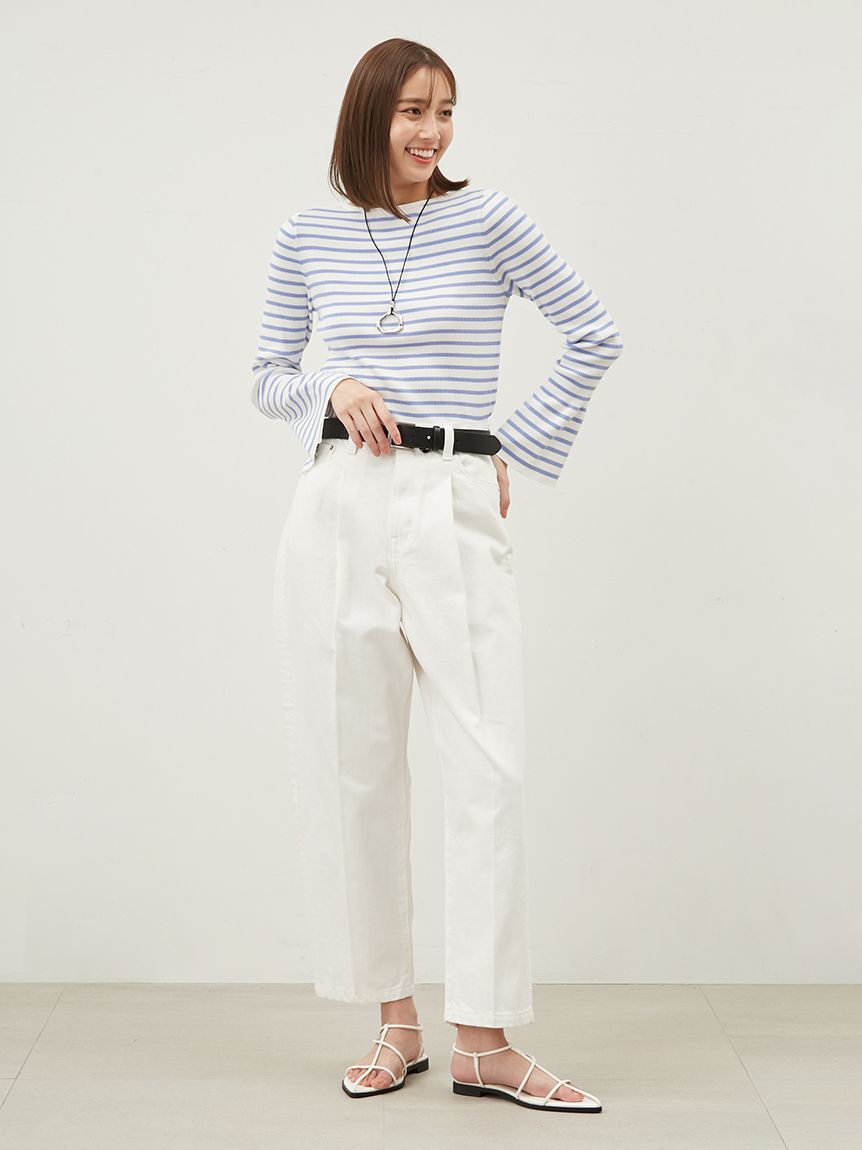 Mila Owen「センタープレスタックワイドテーパードデニムパンツ【ウォッシャブル】」|デニム|