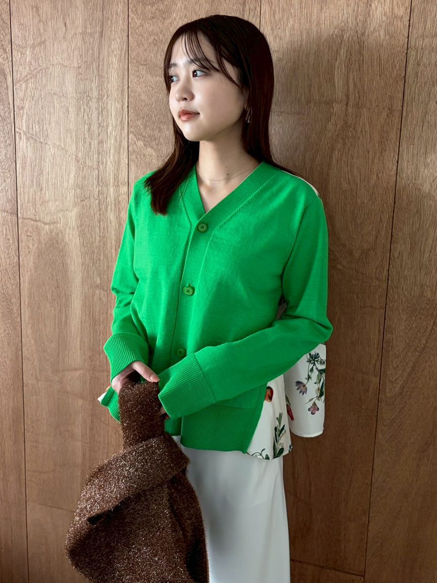 Mila Owen「【WEB限定カラー】カシミヤコットンボタニカルドッキングカーディガン」|カーディガン|