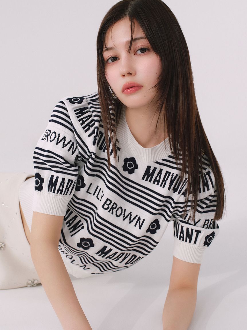 LILY BROWN「【WEB限定カラー】【LILY BROWN&times;MARY QUANT】ジャガードニットトップス」|ニット・セーター|WHT