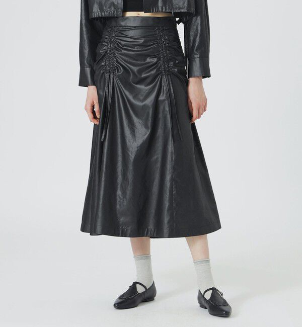  「グロッシーギャザースカート」|スカート|ブラック