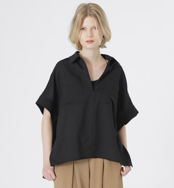  「エージングドビーハーフジップブラウス」|シャツ・ブラウス|ブラック