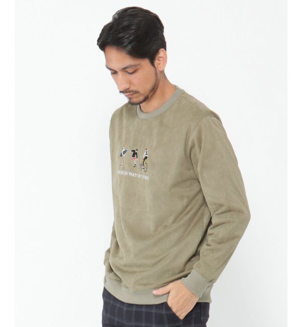 ikka「フェイクスウェード刺繍プルオーバー」|パーカー|オリーブ