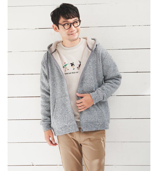 ikka「フェイクスウェード刺繍プルオーバー」|パーカー|