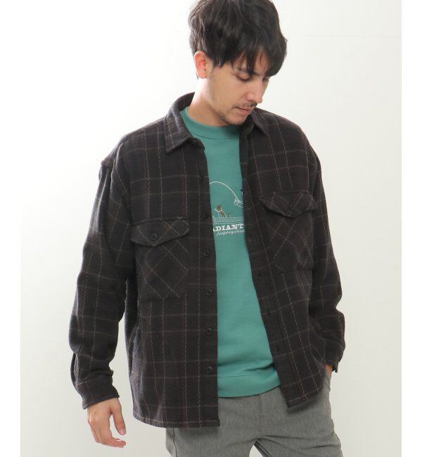 ikka「ツイルチェック起毛CPOシャウター」|シャツ・ブラウス|ブラウン