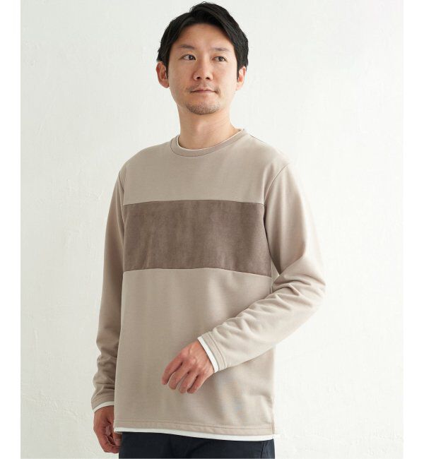 ikka「ミニ裏毛切り替えロンT」|Tシャツ・カットソー|ベージュ