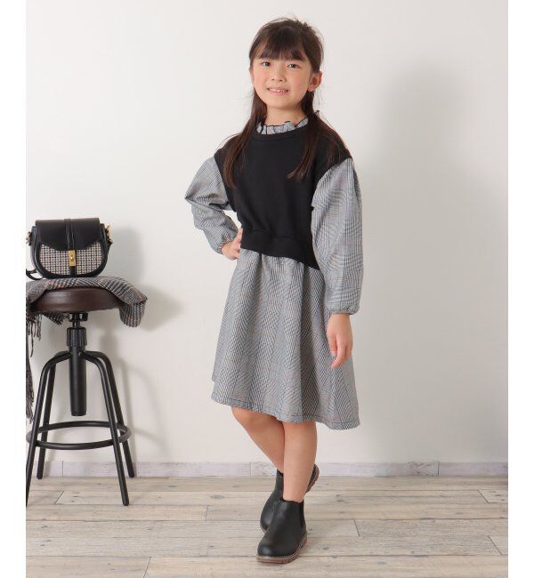 ikka kids「フリルネックレイヤードッキングワンピース（120~160cm）」|スカート|