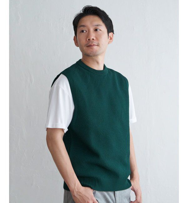 ikka「【洗濯機で洗える】GOKU楽ニット鹿の子ベスト」|ニット・セーター|グリーン