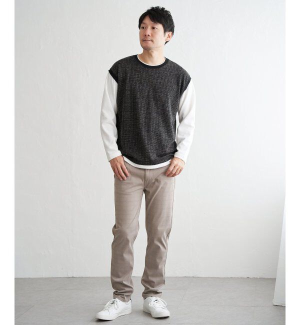 ikka「ビッグワッフルフェイクベストロンT」|Tシャツ・カットソー|