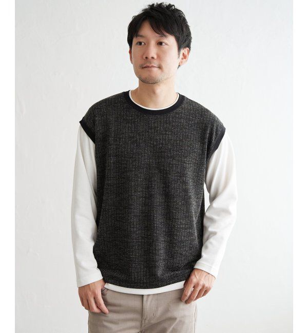 ikka「ビッグワッフルフェイクベストロンT」|Tシャツ・カットソー|