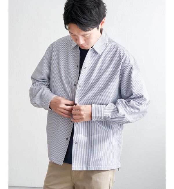 ikka「イージケアサッカースナップシャウター」|ブルゾン・スタジャン|ブルー