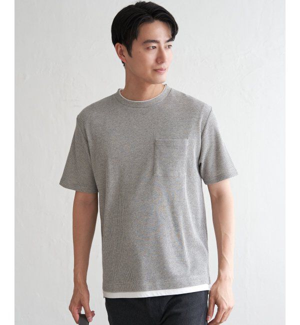 ikka「【雑誌MonoMax5月号掲載】メランジワッフルポケ付きフェイクTシャツ」|Tシャツ・カットソー|グレー