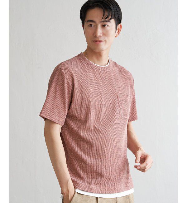 ikka「【雑誌MonoMax5月号掲載】メランジワッフルポケ付きフェイクTシャツ」|Tシャツ・カットソー|オレンジ