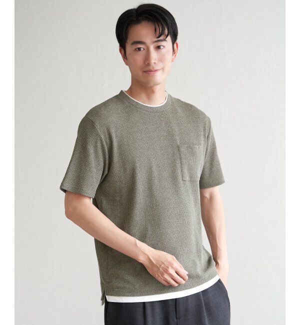 ikka「【雑誌MonoMax5月号掲載】メランジワッフルポケ付きフェイクTシャツ」|Tシャツ・カットソー|カーキ